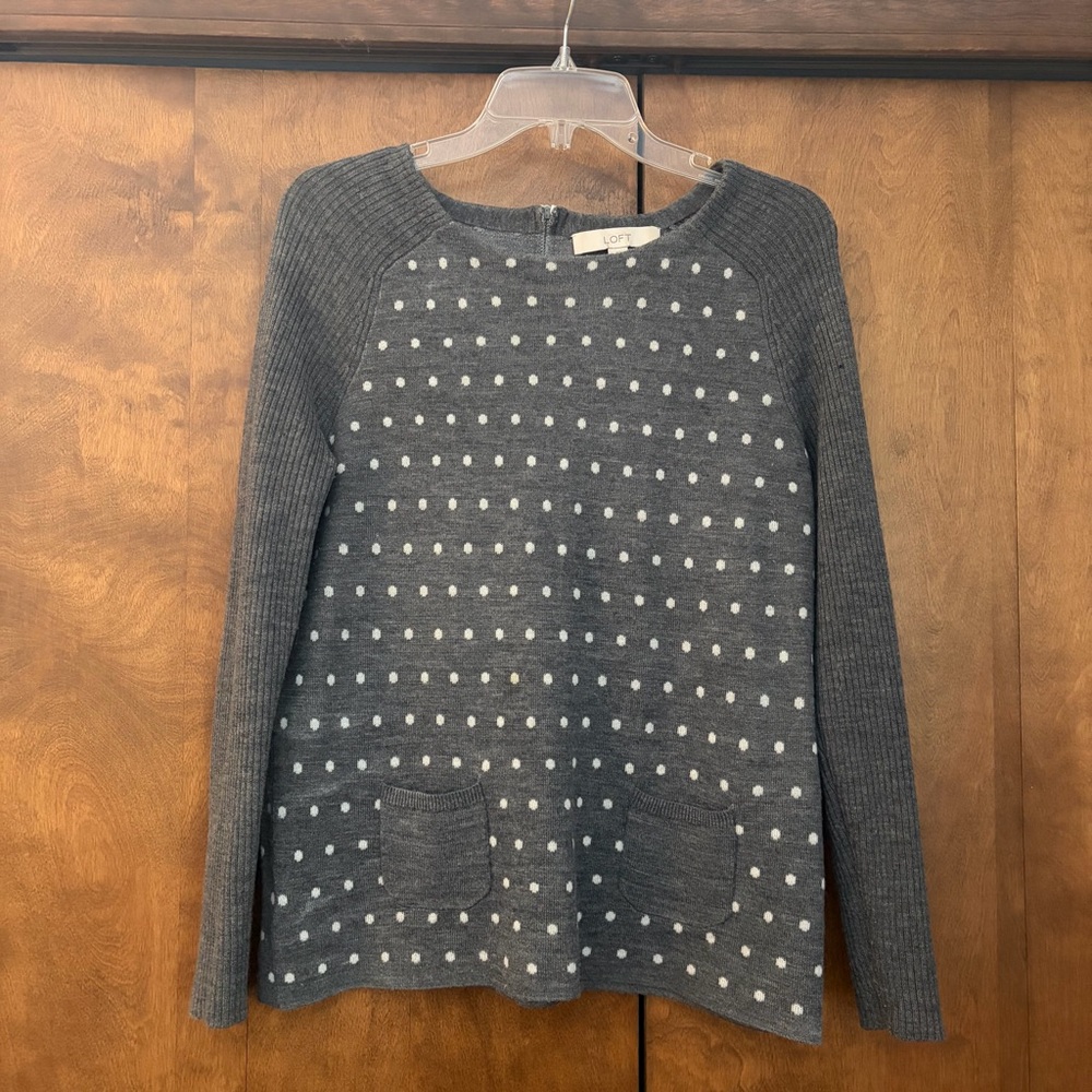 LOFT Charcoal Sweater with White Polka Dots